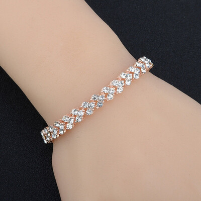 

Woman Gold Silver Roman Bracelet Crystal Diamond Cuff Bracelet Bangle Chain