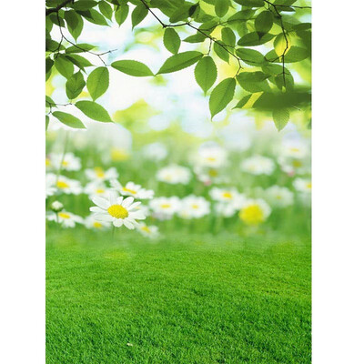 

White Flower Green Photo Backdrop 57FT Vinyl Fabric Cloth Digital Printing Photo Background s-625