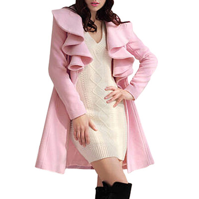 

CT&HF Women Temperament Elegant Thicken Sweet Coat Winter Pure Color Woollen Coat Contracted Lapel Silm Coat