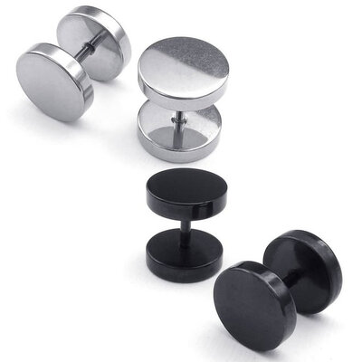 

Hpolw 2 Pairs Mens Womens Stainless Steel Round Tunnel Plug Stud Earrings Silver Black 3-14mm