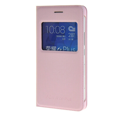 

MOONCASE тонкий кожаный флип сторона Кронштейн Окно чехол для Huawei Honor 6 Plus Розовый