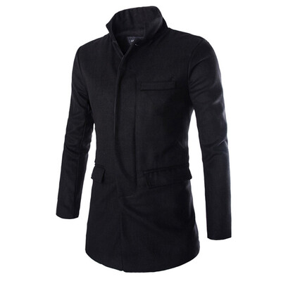 

Zogaa Mens Wool Coat Slim Stand Collar Single-breasted