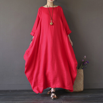

Summer Plus Size Long Maxi Dress Women Elegant 4xl 5xl Loose Large Hem Dress O-neck White Dress Long Sleeve Robe Vestidos