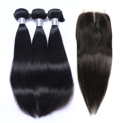 

9A Indian Virgin Hair Straight With Lace Closure 3 Bundles Unprocessed Remy Human Hair Weaves And Closures 4 Pcs Lot Natural Black