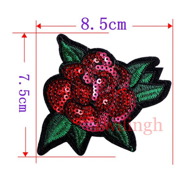 

1 Pcs Top Patches Red Rose Flowers Patch 3D Sticker Embroidery Motif Sequined Applique Badge Children Women DIY Clothing Patch