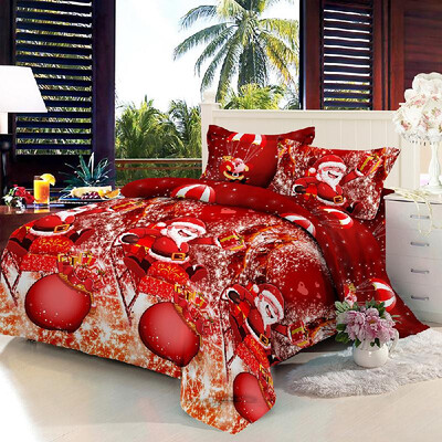 

Christmas Santa Bedding Set Polyester 3D Printed Duvet Cover 2pcs Pillowcases Bed Sheet Set Christmas Bedroom Decorations--Que
