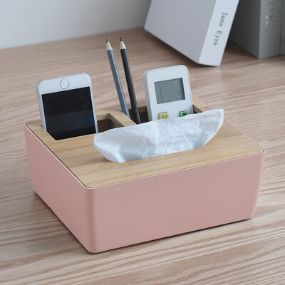 

Yimei home products emc desktop tissue box bamboo wood tray multi-purpose storage box living room remote control storage box YM-2087