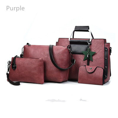 

4PCS Новый дизайн женщин Мода кожа Сумка Сумка Сумка Сумка Tote Ladies Кошелек в комплекте