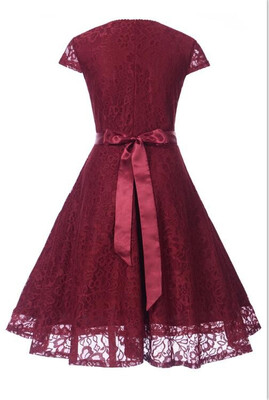 

Lace Stitching Retro Belt Waist Slim Dress Homecoming Dress