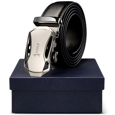 

Golf GOLF Men&39s Belt Wear-resistant Automatic Buckle Leather Belt Gift Box P584134 Brown
