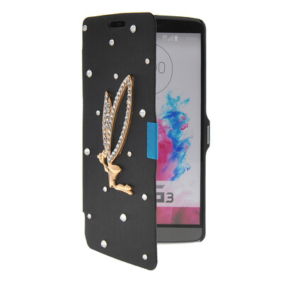 

MOONCASE Bling Rhinestone Crystal Ultre Slim Leather Side Flip Wallet Shell Back Case Cover for LG G3 Black