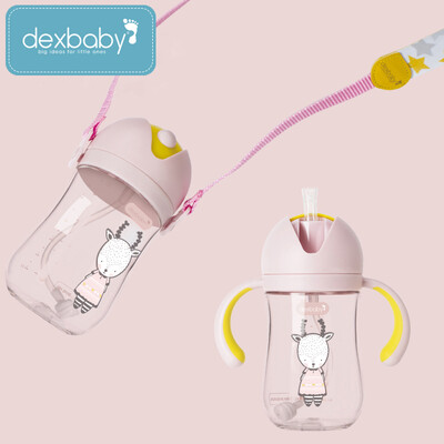 

Dexbaby American childrens cup water bottle drinking cup baby learning cup leak-proof anti-fall handle straw cup with gravity ball handle strap can be replaced elk garden 330ml