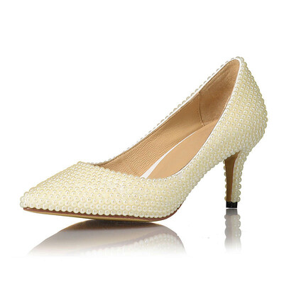 

Creamy-white pearl pointed high heel shoes Ladies wedding shoes