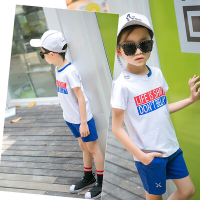 

Children&39s wear boys 2018 summer new Korean version of cotton leisure comfort suit children two pieces