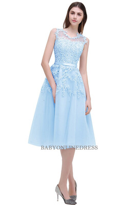 

Short Evening Dresses Applique Beads Sheer Back Party Formal Evening Gown Dresses 2018