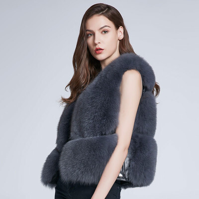 

real natural Fox fur vest authentic womens jacket winter fur coat fluffy thermal leather 2018 new shelves discount