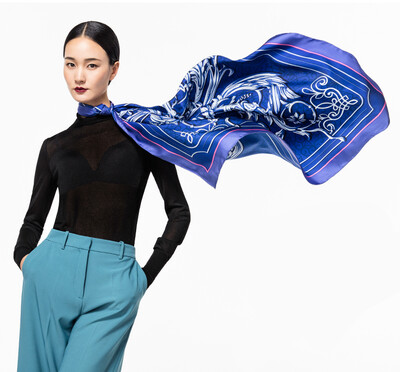 

Silk shawl scarf 100 genuine new gift box butterfly print womens certification rare large square 108 108CM red blue 001