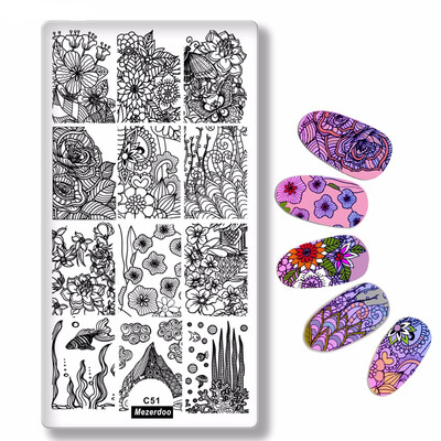 

Flower Beach Theme Nail Art Stamping Plate Seaweed Leaves Fish Design Painting Stamp Template with Beautiful Jellyfish Cloud C51