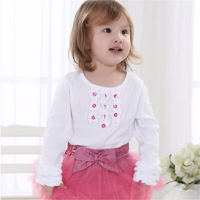 

Sunveno New Toddler Child Fashion Cotton Baby Girl T-shirt Lotus Leaf Flower Kid Tops Baby Girl T-shirt Cotton Clothes 1-4T