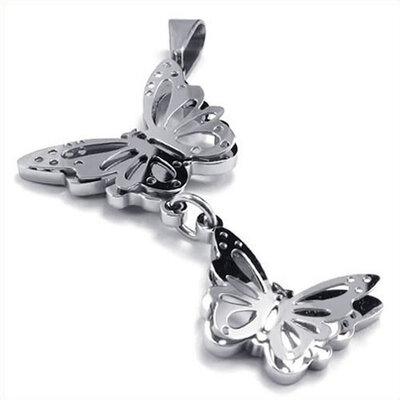 

Hpolw New Fashion Womens Stainless Steel Casting Sterling Silver Butterfly Pendant Necklace16-24 inch Chain