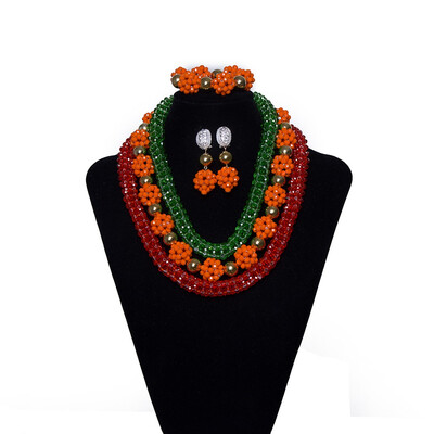 

Dubai Bridal Crystal Jewelry African Beaded Necklace Nigerian Wedding Beads Jewelry Set Light Green 3 Layered Bridal Jewelry Set