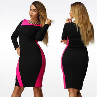 

Sakazy OL Patchwork Big Size 6xl Spring Bodycon Slim O-neck Elegant Women Party Dress Plus Size Fat dresses