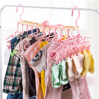 

QingWei childrens baby clothes hanger plastic drying rack newborn baby windproof non-slip hanger with clip 10 row pink