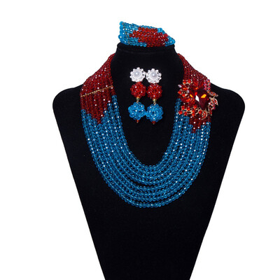 

2018 New African Beads Jewelry Set Red & Pink Crystal Beads Necklace Set Dubai Wedding Indian Bridal Jewelry Set For Women