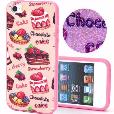 

2 in 1 for iPhone 5 5S Retro Soft Silicone Bling Glitter Flower Cake Leaf Printed Back Skin+Bumper Frame Apple iPhone 5 5S