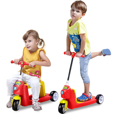 

Nukited childrens fitness toy scooter childrens three-wheeled stroller two-in-one scooter 1-5 years old boys&girls toy skates red