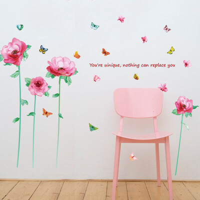 

Romantic Love 3D Rose Flower Blossom Wall Stickers Furnishings Living Room TV Decoration Wall Sticker Home Decor Decal Art