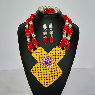 

Fashion Purple Bib Style Manual Necklace African Wedding Beads Crystal Jewelry Set For Women Nigerian Bridal Costume Jewelry