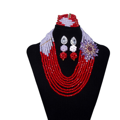 

Brown White Crystal Bridal Jewelry Set African Beads Necklace Earring Bracelet Nigerian African Wedding Jewelry Set For Women