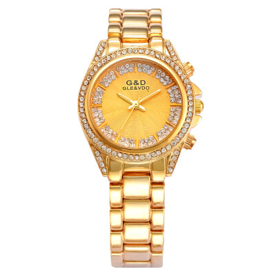 

Ladies Fashion Watches New Women Royal Gold Dial Bracelet Quartz Timepiece with Rhinestones Stainless Steel Watches G&D201513