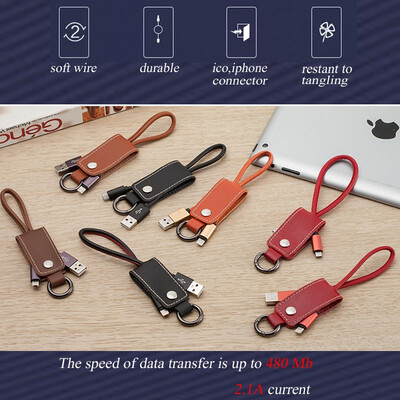 

USB Cables For iPhone Cable 2A Charge For Lightning Cable For iPhone iPad Air Key Chain Leather Ring Cables Fast Charging Data Lin