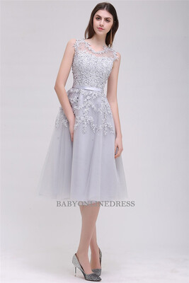 

Short Evening Dresses Applique Beads Sheer Back Party Formal Evening Gown Dresses 2018