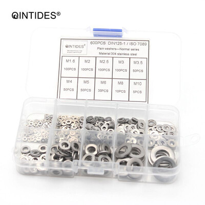 

QINTIDES 600Pcsset DIN125 M16 M2 M25 M3 M35 M4 M5 M6 M8 M10 Stainless Steel Flat Washer Plain Washer Gaskets Assortment Kit