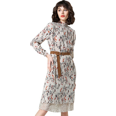 

BURDULLY Korean Women Dress 2018 Spring Vintage Long Sleeve Printed Dress Vestidos Loose Dresses Floral Print robe femme grande