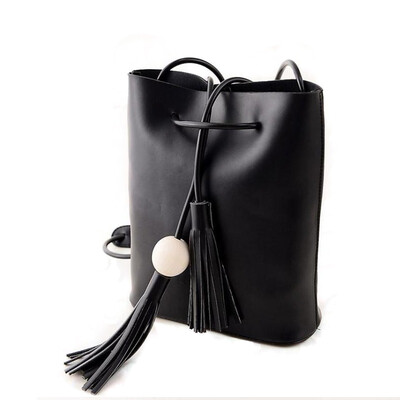 

Новый бренд шнурок ведро мешок мешок crossbody для женщин небольшой кисточкой плеча сумка черная кожаная сумочка Винтаж
