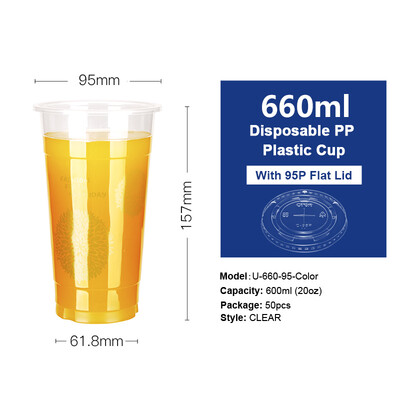 

OTOR 360460500660ml Disposable Plastic Cups with Dome & Flat Lids for Juice Tea Milk Iced Coffee Bubble Boba Smoothie 50pcs
