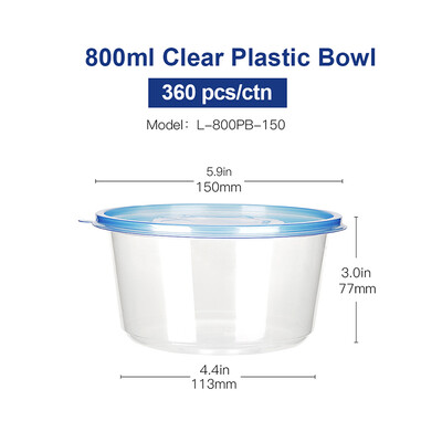 

OTOR Salad Bowl with Lid Take Away Plastic Food Container Clear Bowl Box for Fast Food Bento Microwaveable 150mm 360pcs