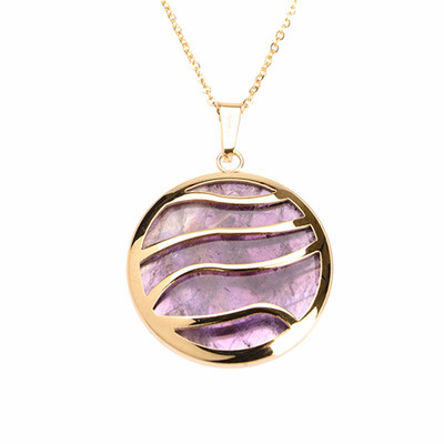 

Round River Lines Purple Quartz Crystal Pendant Stainless Steel Necklaces 17"
