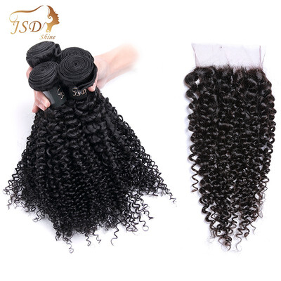 

JSDshine Company Brazilian Human Hair Bundles With Closure Kinky Curly 4 Bundles With Closure Virgin Hair Human Hair Extensions