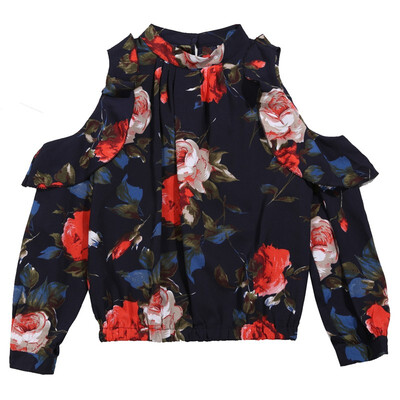 

Women Chiffon Floral Tops Long Sleeve Off Shoulder T-Shirt Blouse Shirt Tee Tops