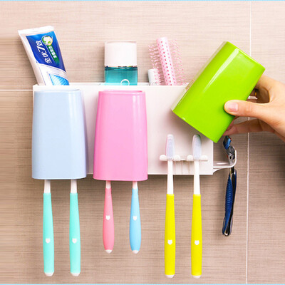 

Jiebi world three family toothbrush holder bathroom bathroom rack 3M plastic punch-free suction wall storage rack