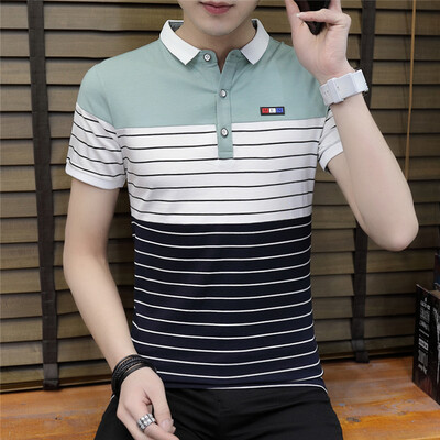 

DaMaiZhang Brand Mens Stripe Polo Shirt Business Casual Clothing Polos Tshirt Short Sleeve breathable Top Tee for Men