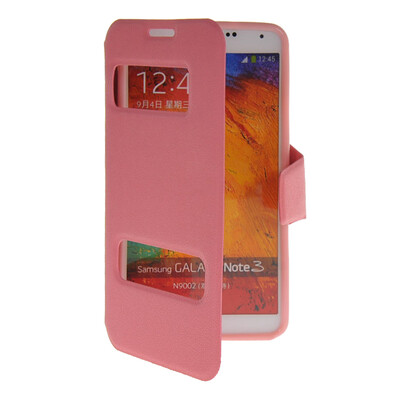 

MOONCASE View Window Leather Side Flip Pouch Stand Shell Back Case Cover for Samsung Galaxy Note 3 N9000 Pink