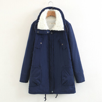

2018 Winter Womens Long Cotton Padded Warm Lamb Cashmere Coat Female Outerwear Parka Ladies Warm Long Jacket