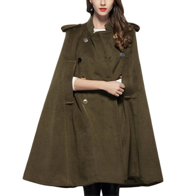 

2018 Winter New Style Loose Cloak Coat Double Breasted Large Size Long Cape Woolen Coat Women