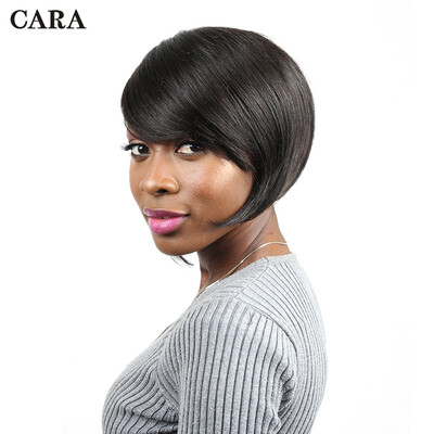 

130 Lace Front Wig Short Straight Bob Wig With Bangs 1B Color Brazilian Human Hair Wigs Dolago